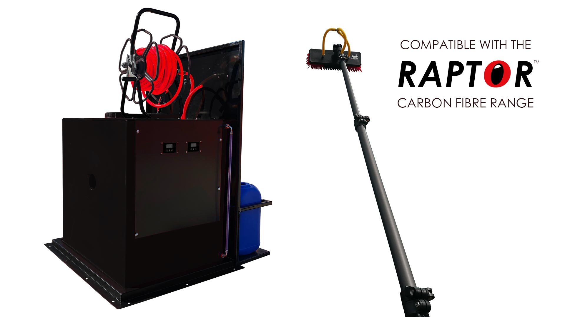 Raptor Carbon Fibre Water Fed Pole, Softwash System, Soft wash, crash tested softwash system, soft wash cleaning machine, exterior surface cleaning, patio cleaning machine, roof cleaning system